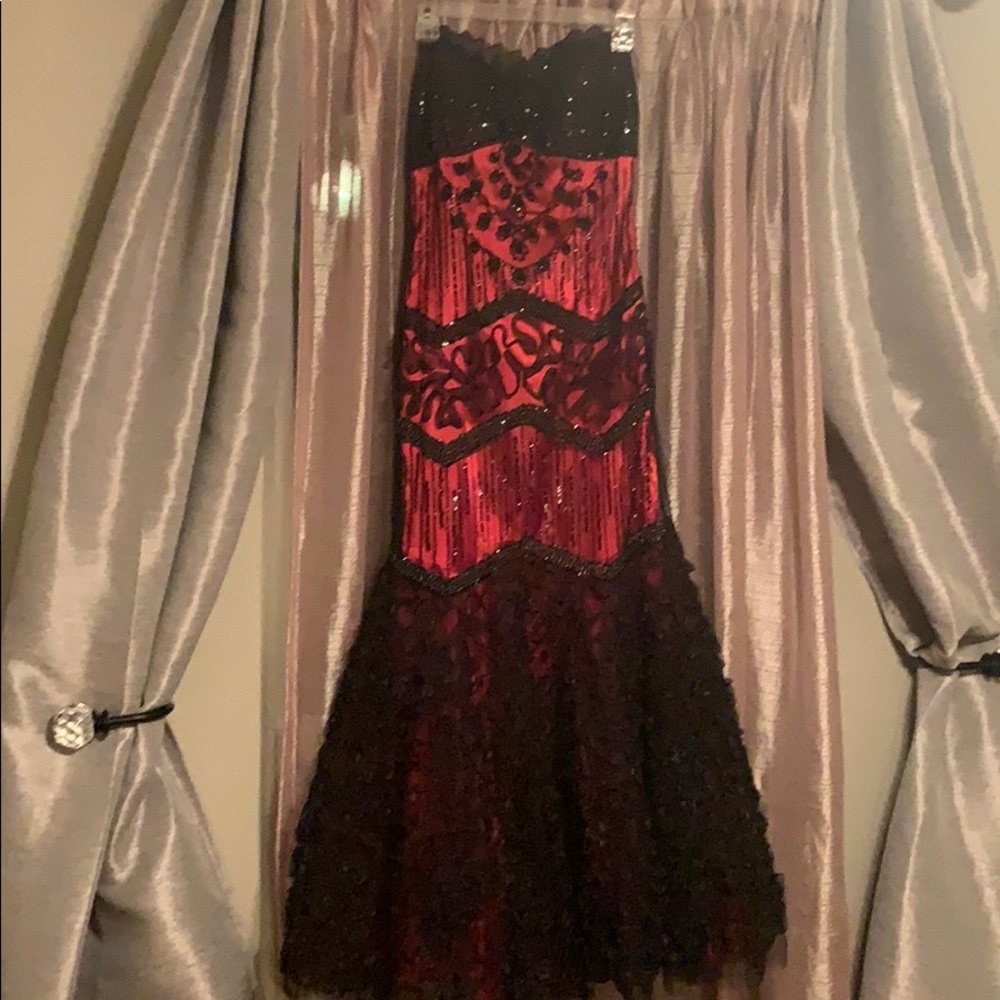 Red/black beaded prom dress/ masquerade